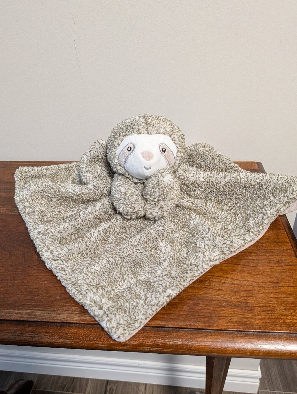 Carters Cute Gray And Brown  Sloth Plush Lovey  Baby Security Blanket 14"